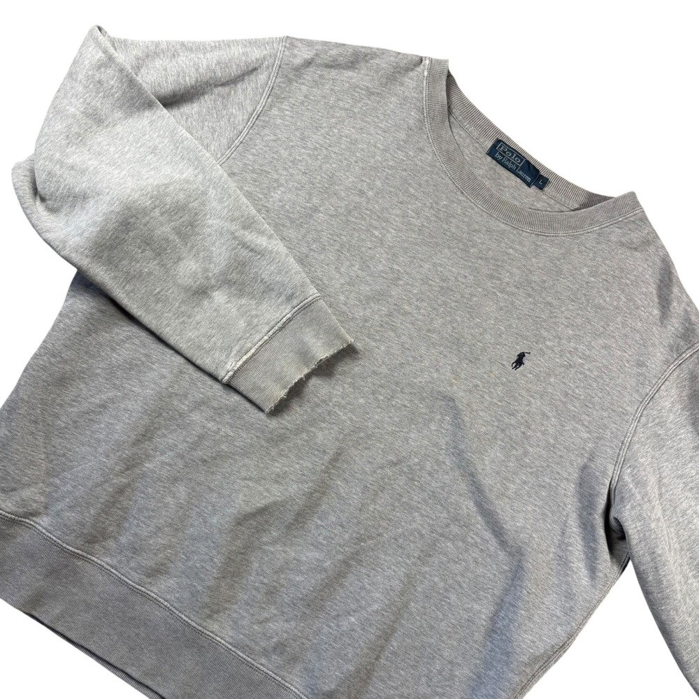 VTG Polo Ralph Lauren Sweatshirt Mens L Gray Distressed Crewneck Boxy Streetwear